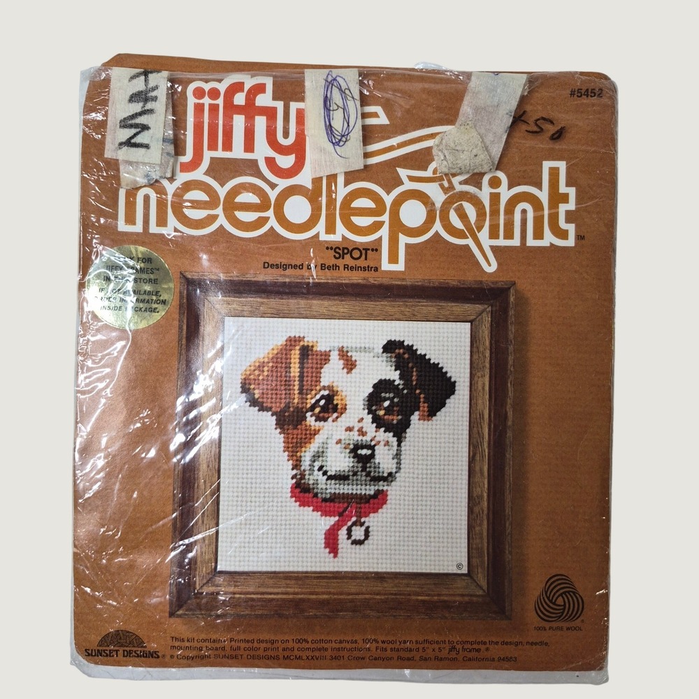 UNFINISHED STARTED Jiffy Needlepoint Kit Dog Spot 5452 Vintage 1978 Craft Kit